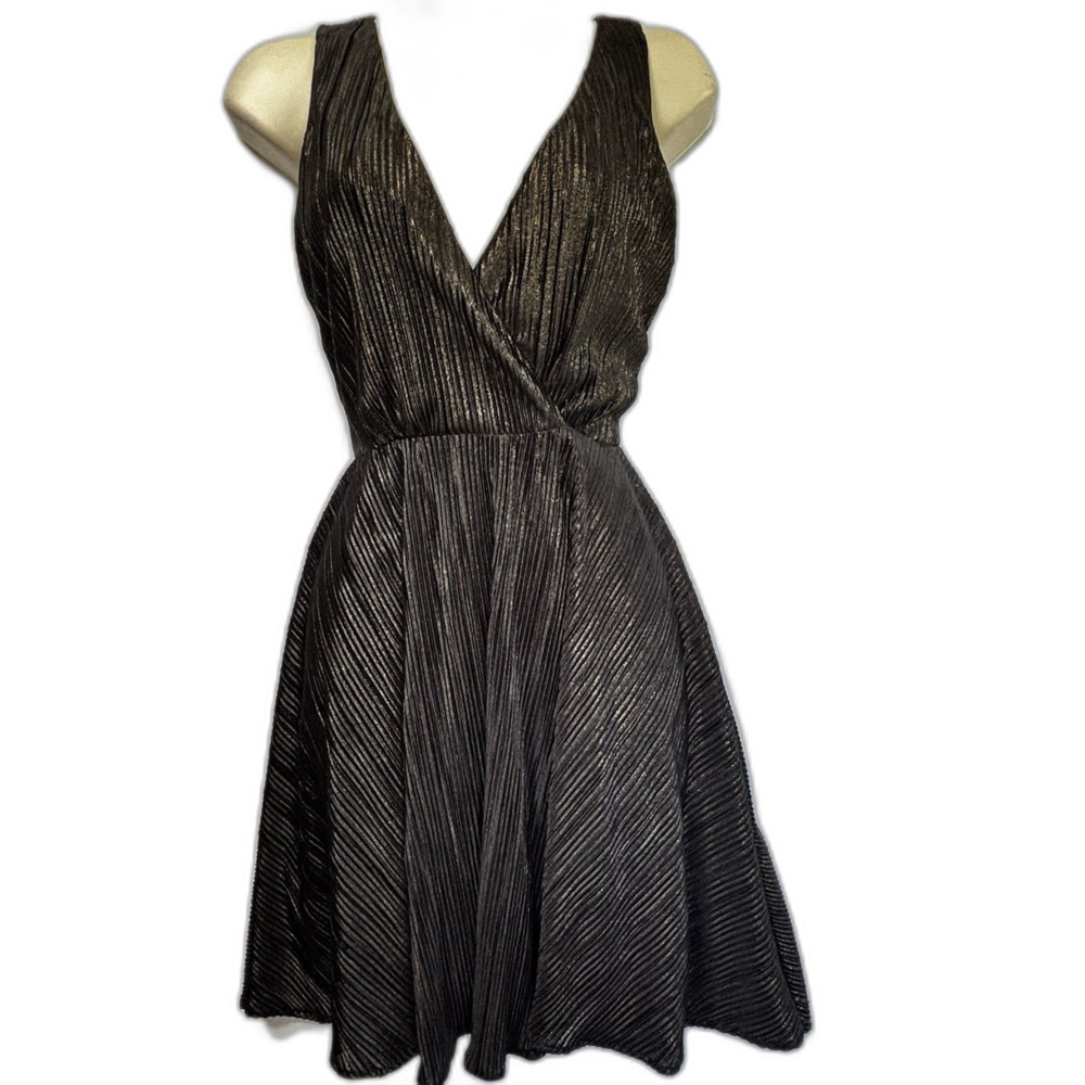 Kardashian Kollection Womens Black Dress Fit & Flare V-Neck Size X-Small NWT